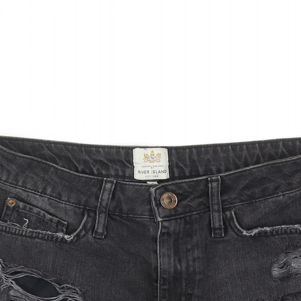 River Island Womens Black Cotton Hot Pants Shorts Size 8 Regular Zip - Distressed