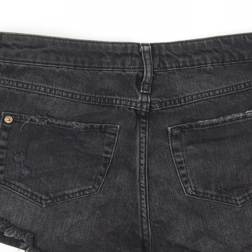 River Island Womens Black Cotton Hot Pants Shorts Size 8 Regular Zip - Distressed