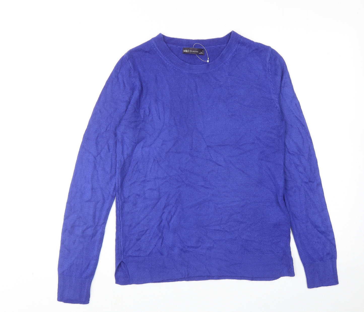 Marks and Spencer Womens Blue Round Neck Acrylic Pullover Jumper Size 10