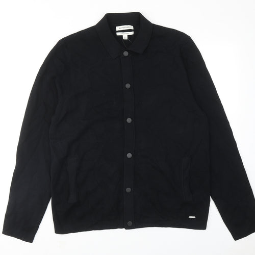 Autograph Mens Black Cotton Button-Up Size L Collared Button