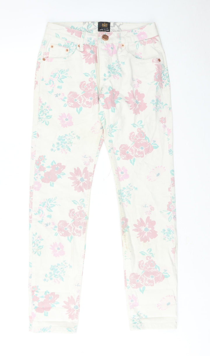 River Island Womens Multicoloured Floral Cotton Straight Jeans Size 6 Regular Zip