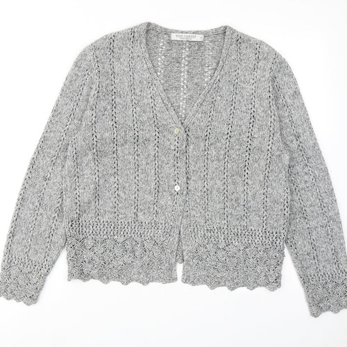 Anne Cramond Womens Grey V-Neck Cotton Cardigan Jumper Size L