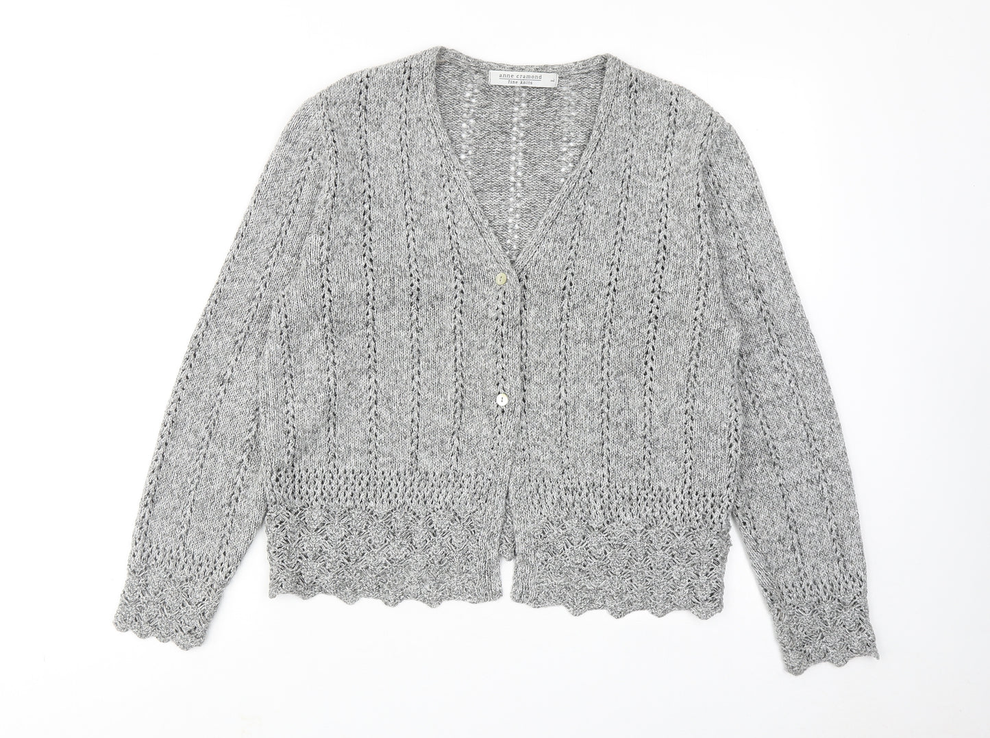 Anne Cramond Womens Grey V-Neck Cotton Cardigan Jumper Size L