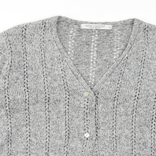 Anne Cramond Womens Grey V-Neck Cotton Cardigan Jumper Size L