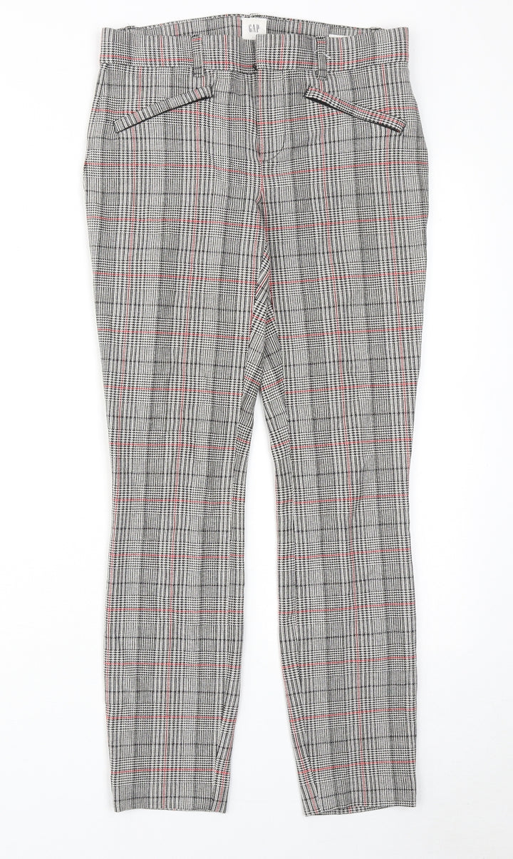 Gap Womens Grey Plaid Cotton Trousers Size 4 Regular Hook & Eye