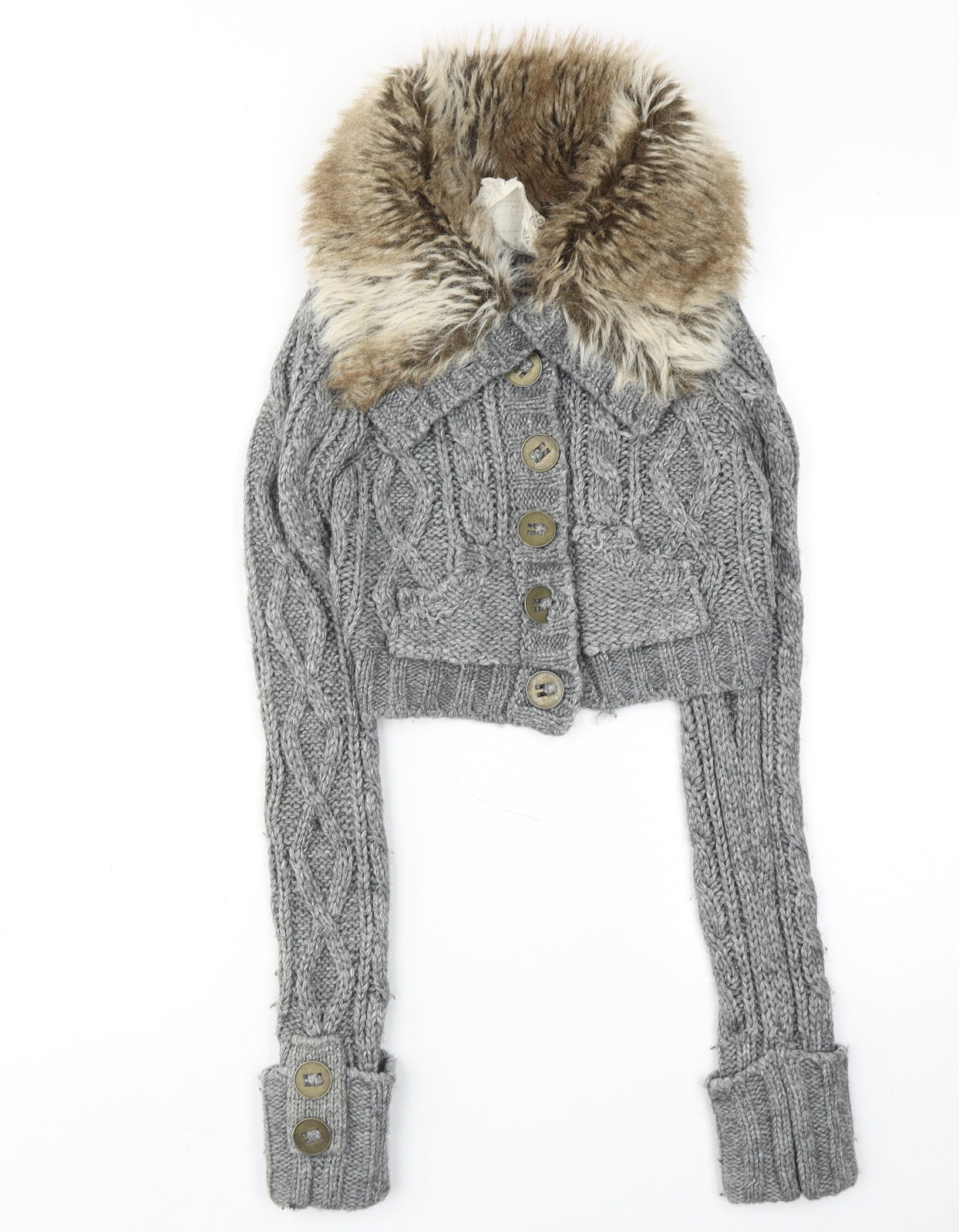 River Island Womens Grey Collared Wool Cardigan Jumper Size 8