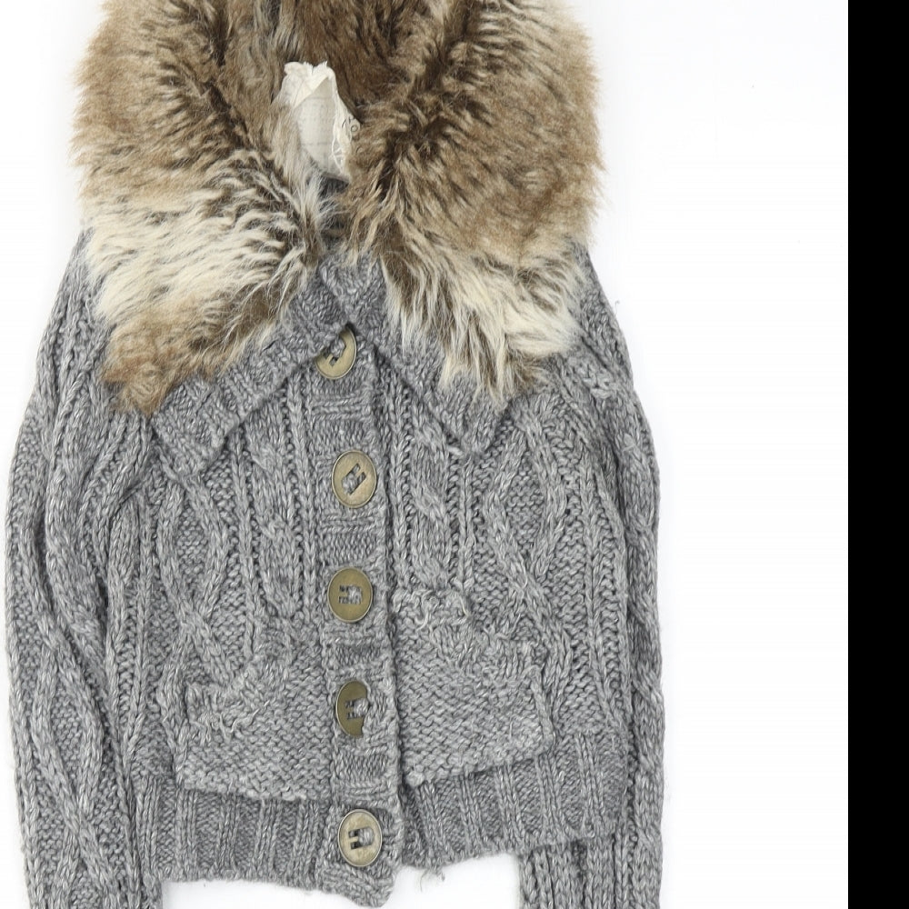 River Island Womens Grey Collared Wool Cardigan Jumper Size 8