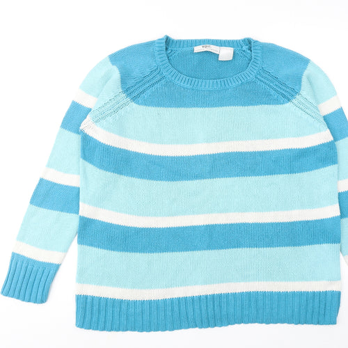 BPC Womens Blue Round Neck Striped Acrylic Pullover Jumper Size 18