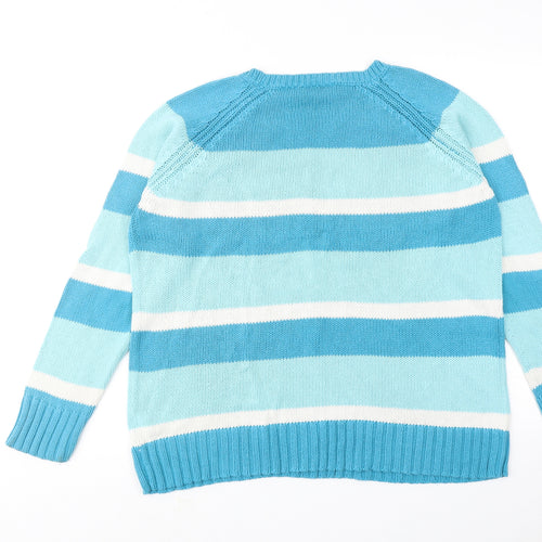 BPC Womens Blue Round Neck Striped Acrylic Pullover Jumper Size 18