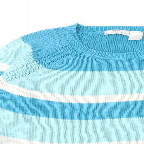 BPC Womens Blue Round Neck Striped Acrylic Pullover Jumper Size 18