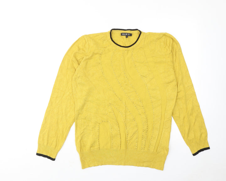 Ellie B Womens Yellow Round Neck Viscose Pullover Jumper Size L