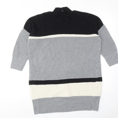 River Island Womens Grey High Neck Striped Acrylic Pullover Jumper Size 12
