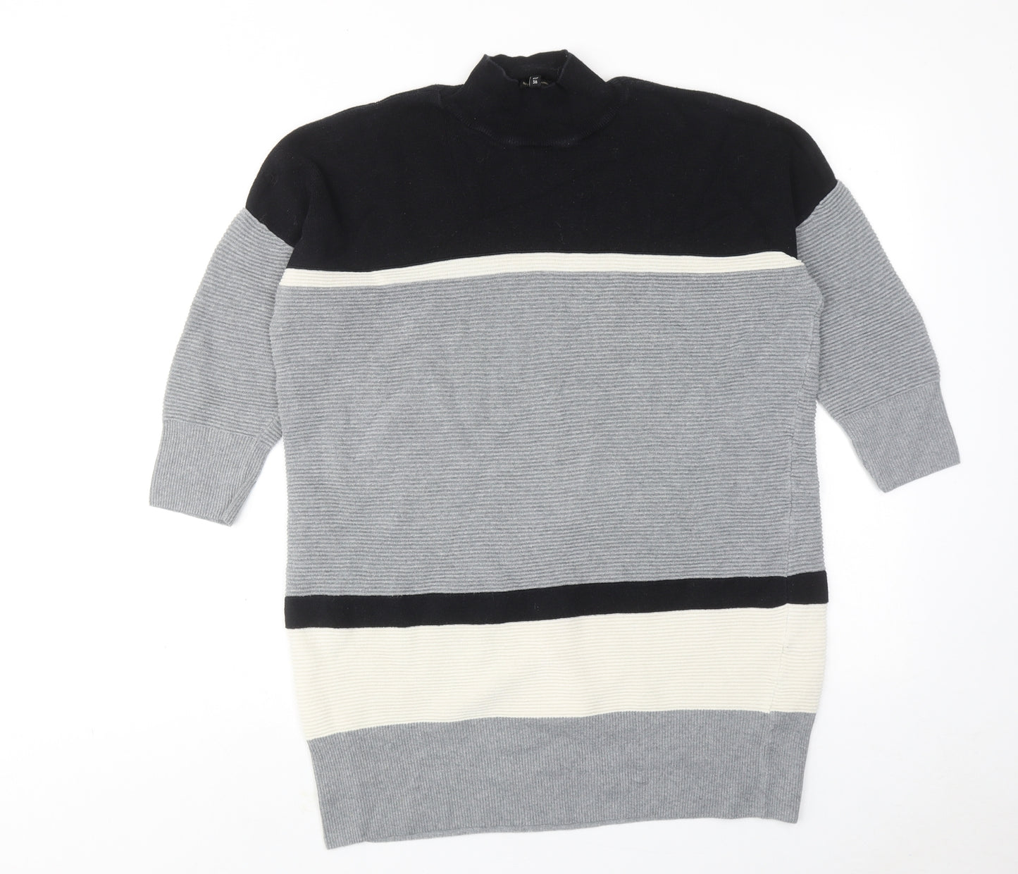 River Island Womens Grey High Neck Striped Acrylic Pullover Jumper Size 12