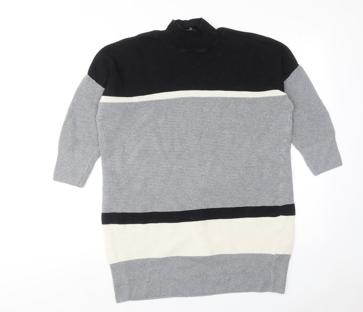 River Island Womens Grey High Neck Striped Acrylic Pullover Jumper Size 12