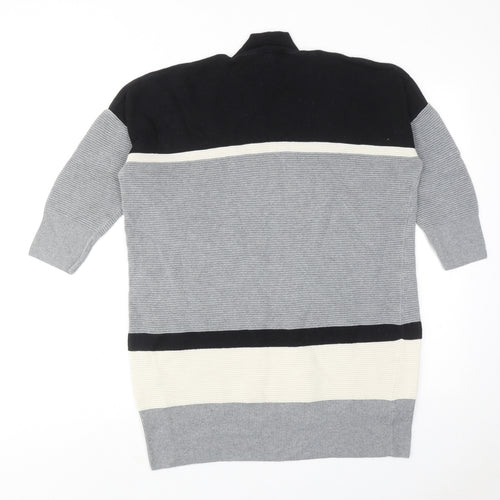 River Island Womens Grey High Neck Striped Acrylic Pullover Jumper Size 12