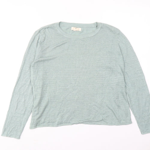 Fat Face Womens Green Round Neck Linen Pullover Jumper Size 14