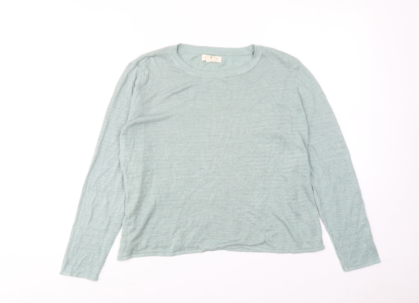 Fat Face Womens Green Round Neck Linen Pullover Jumper Size 14