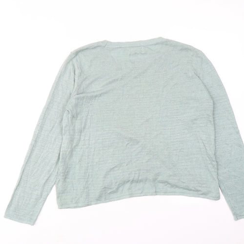 Fat Face Womens Green Round Neck Linen Pullover Jumper Size 14