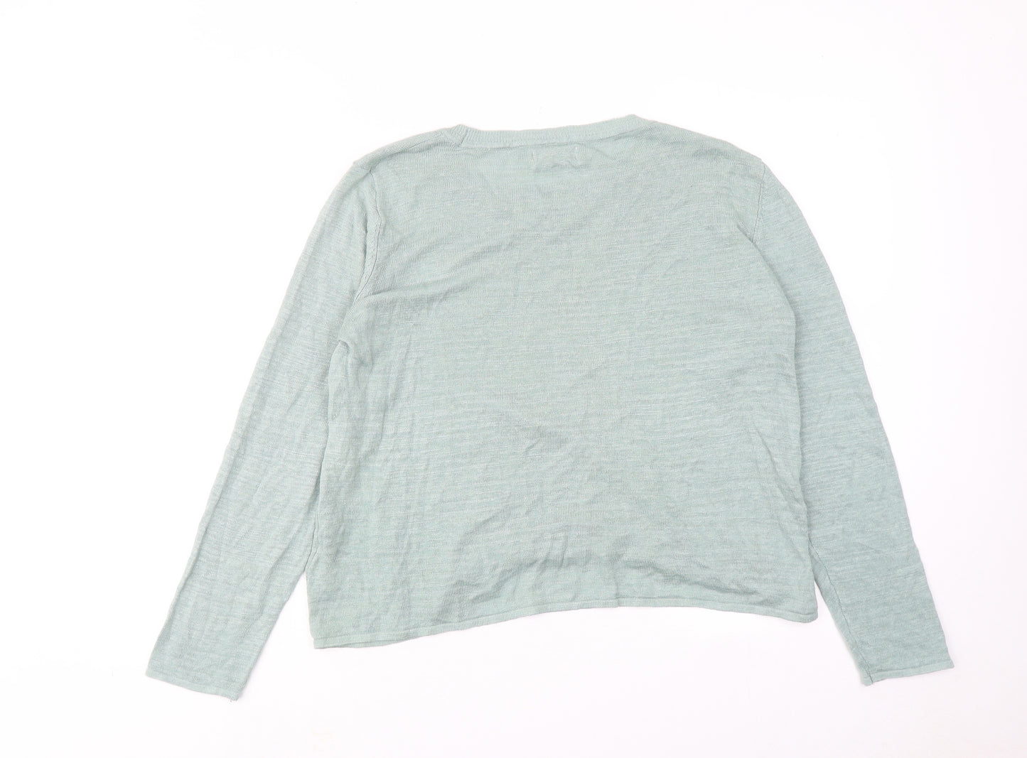 Fat Face Womens Green Round Neck Linen Pullover Jumper Size 14