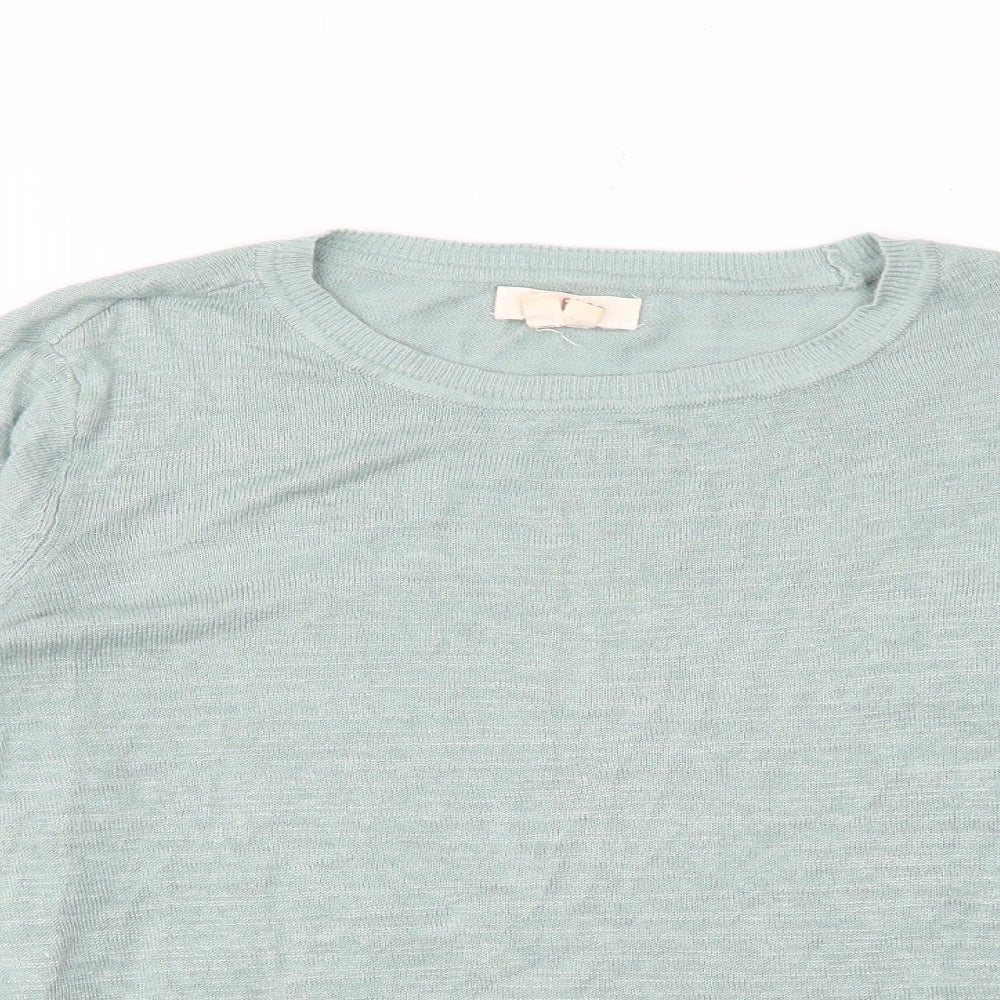 Fat Face Womens Green Round Neck Linen Pullover Jumper Size 14