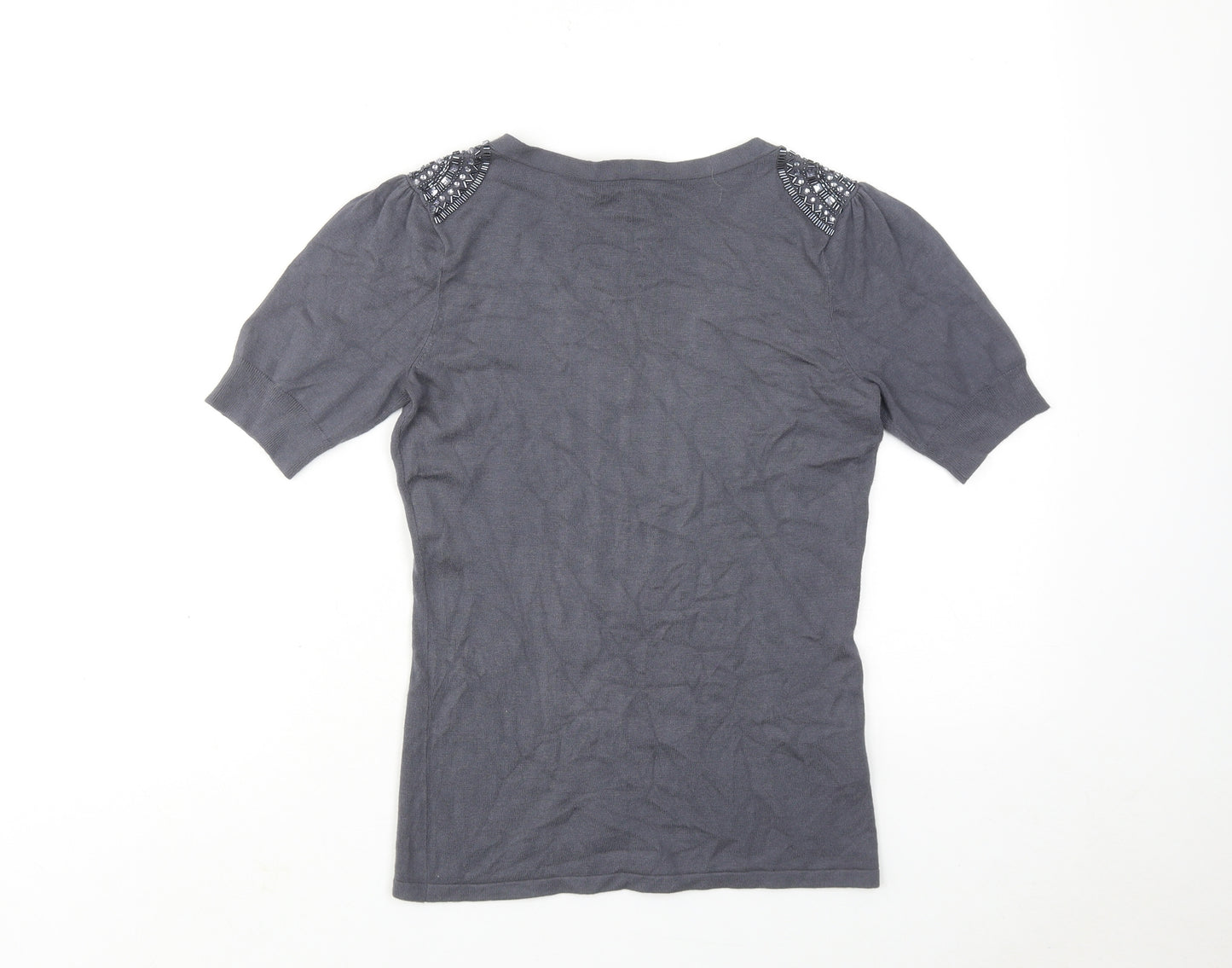 Laura Ashley Womens Grey V-Neck Viscose Pullover Jumper Size 8