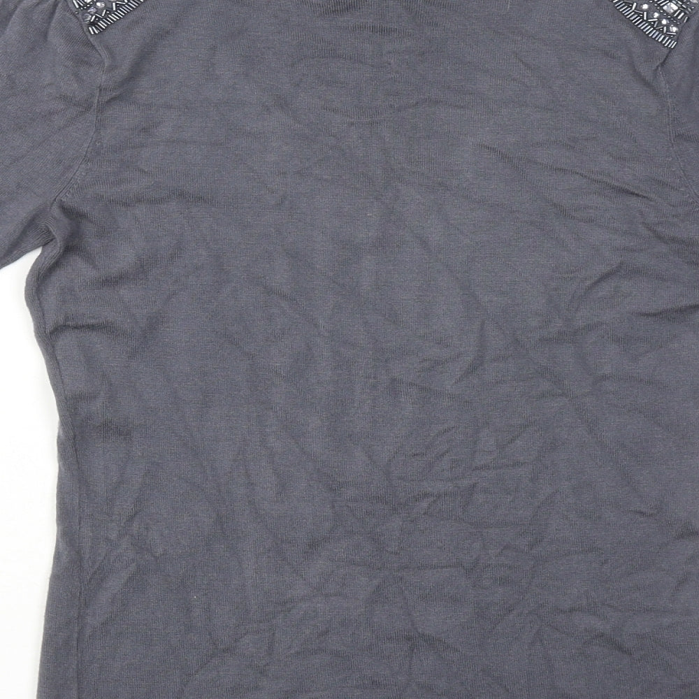 Laura Ashley Womens Grey V-Neck Viscose Pullover Jumper Size 8