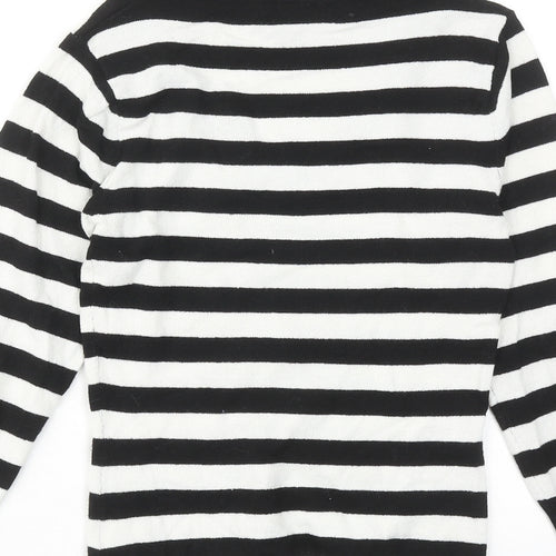 H&M Womens Black V-Neck Striped Acrylic Pullover Jumper Size XS