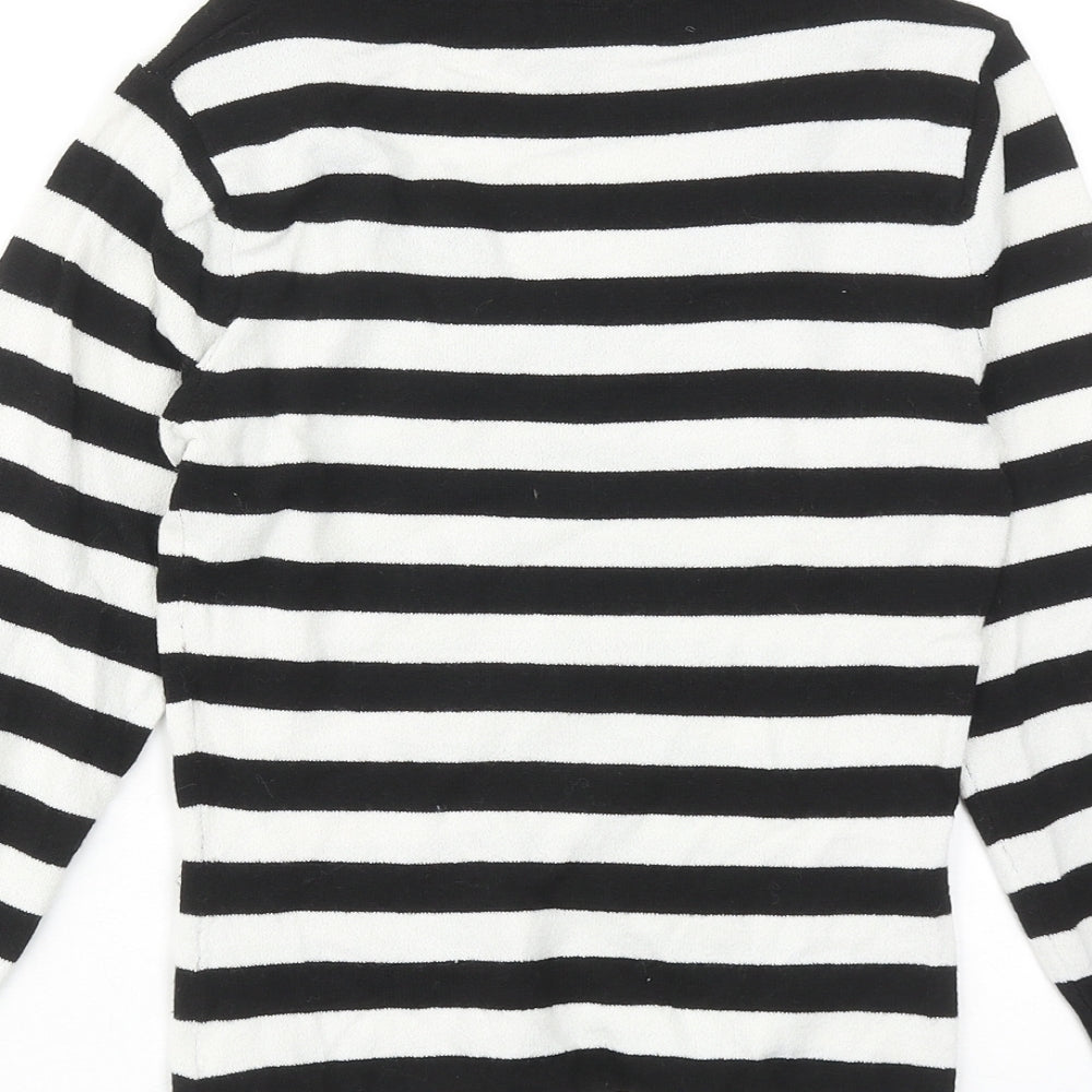 H&M Womens Black V-Neck Striped Acrylic Pullover Jumper Size XS