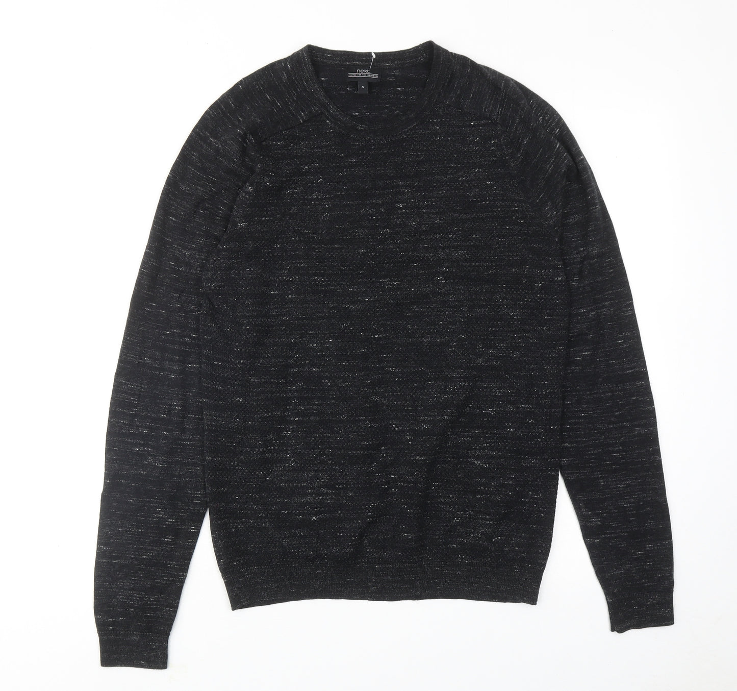 NEXT Mens Black Round Neck Cotton Pullover Jumper Size S Long Sleeve