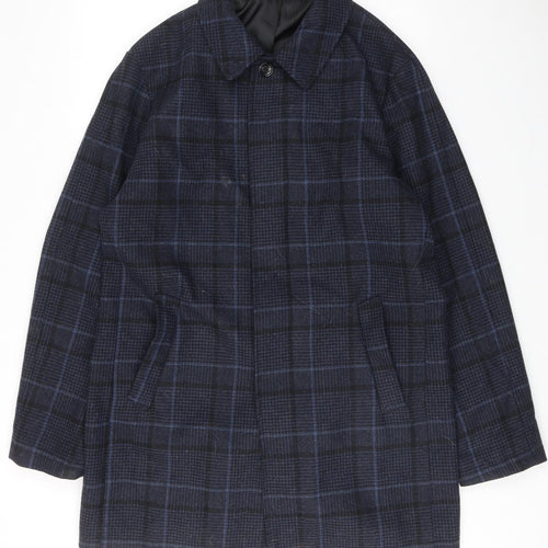 NEXT Womens Blue Plaid Overcoat Coat Size L Button