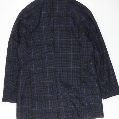 NEXT Womens Blue Plaid Overcoat Coat Size L Button