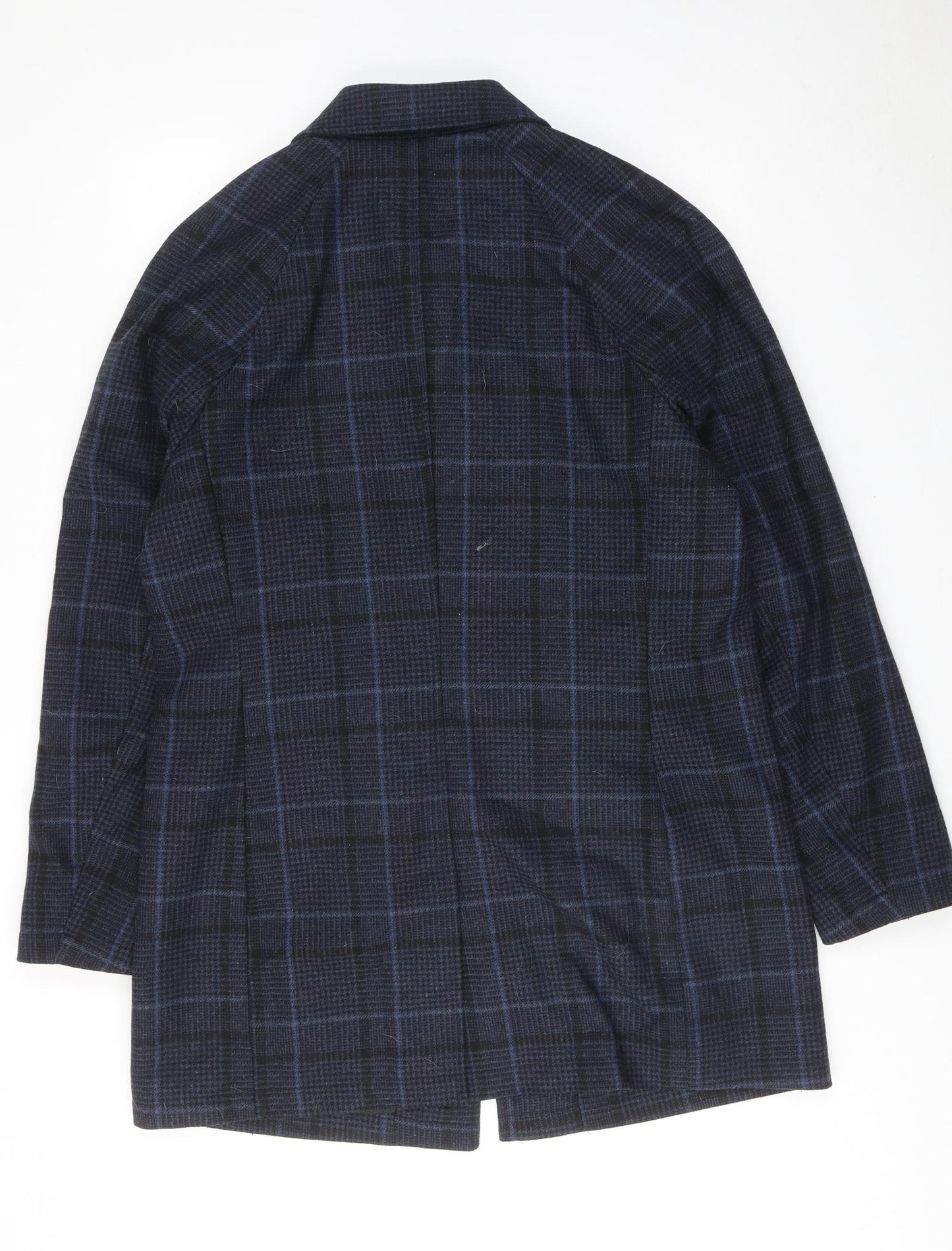 NEXT Womens Blue Plaid Overcoat Coat Size L Button