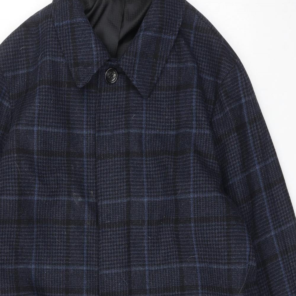 NEXT Womens Blue Plaid Overcoat Coat Size L Button