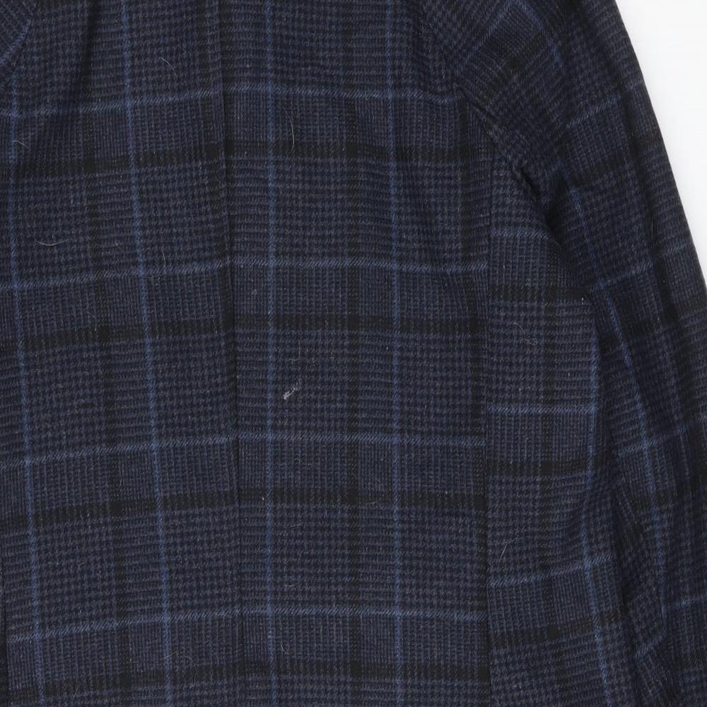 NEXT Womens Blue Plaid Overcoat Coat Size L Button