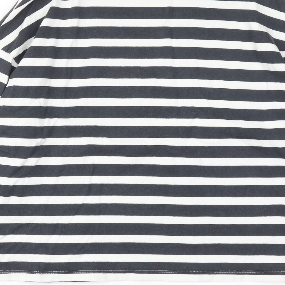 Zara Womens Black Striped Cotton Basic Blouse Size M Round Neck