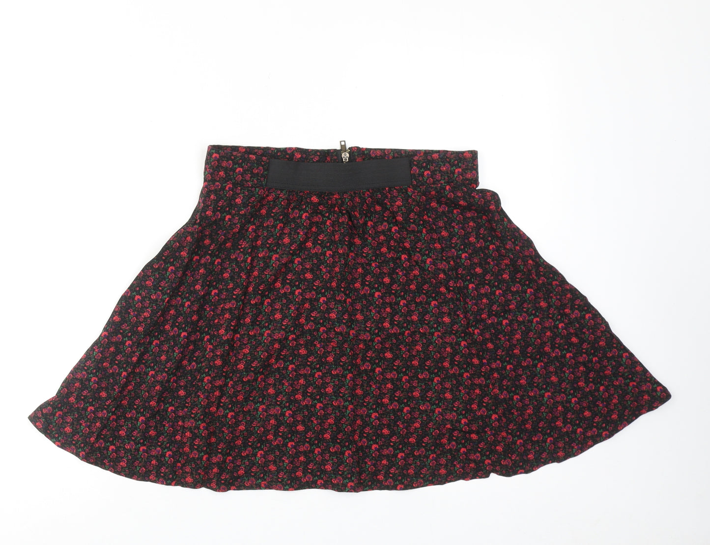 Pins & Needles Womens Red Floral Viscose Skater Skirt Size M Zip