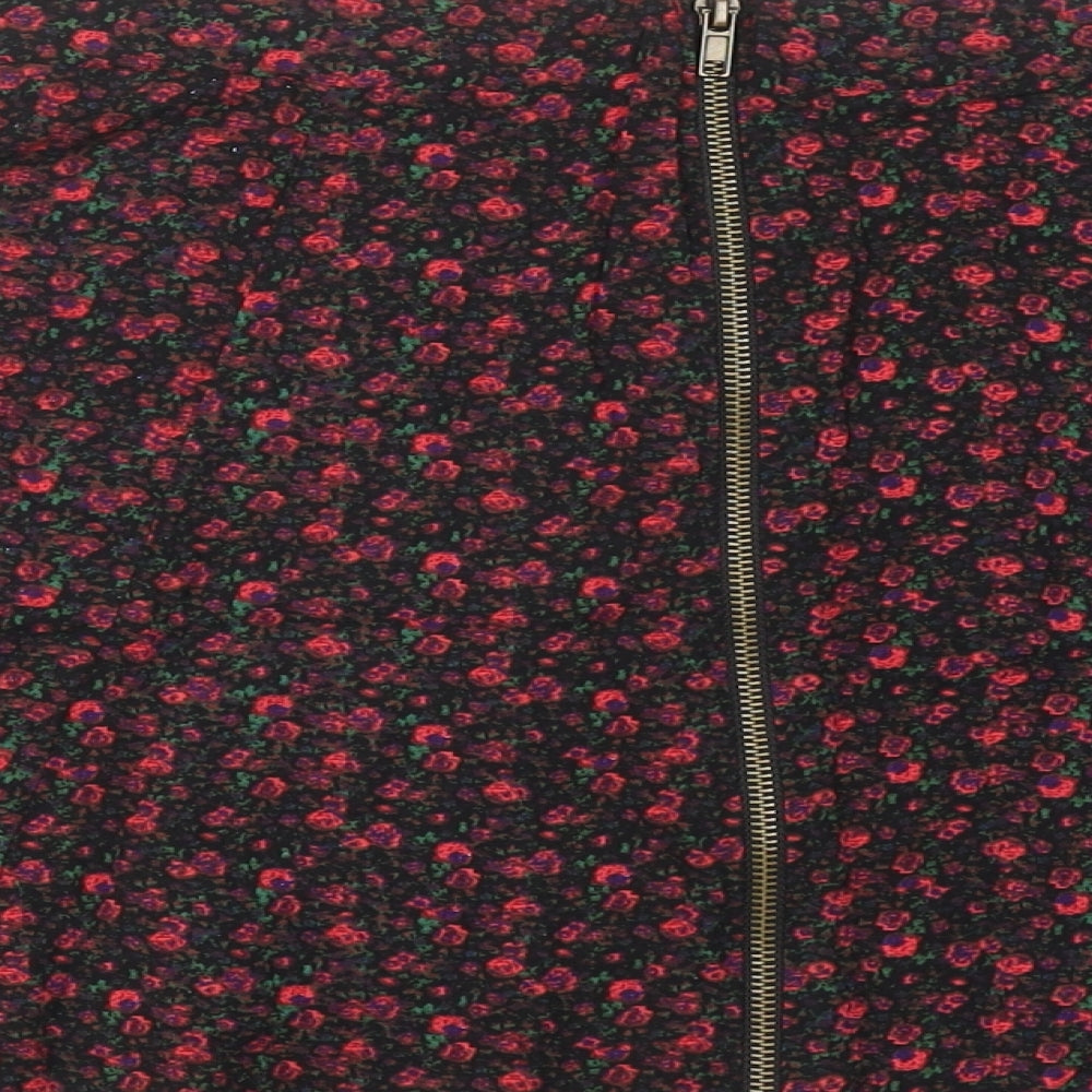 Pins & Needles Womens Red Floral Viscose Skater Skirt Size M Zip