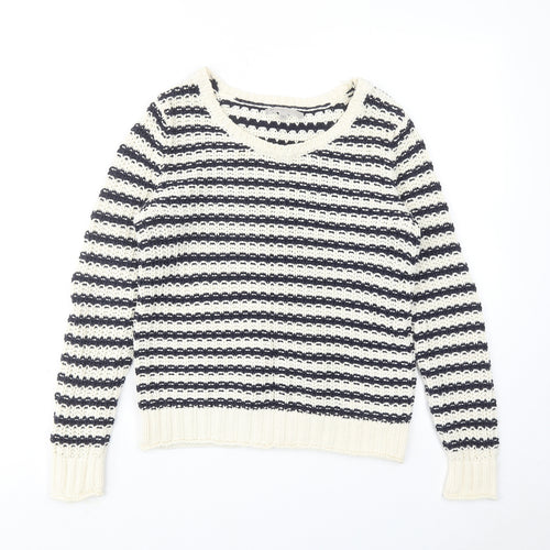 Gap Womens Ivory Round Neck Striped Cotton Pullover Jumper Size XS