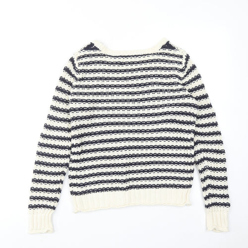 Gap Womens Ivory Round Neck Striped Cotton Pullover Jumper Size XS