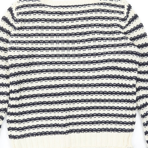 Gap Womens Ivory Round Neck Striped Cotton Pullover Jumper Size XS