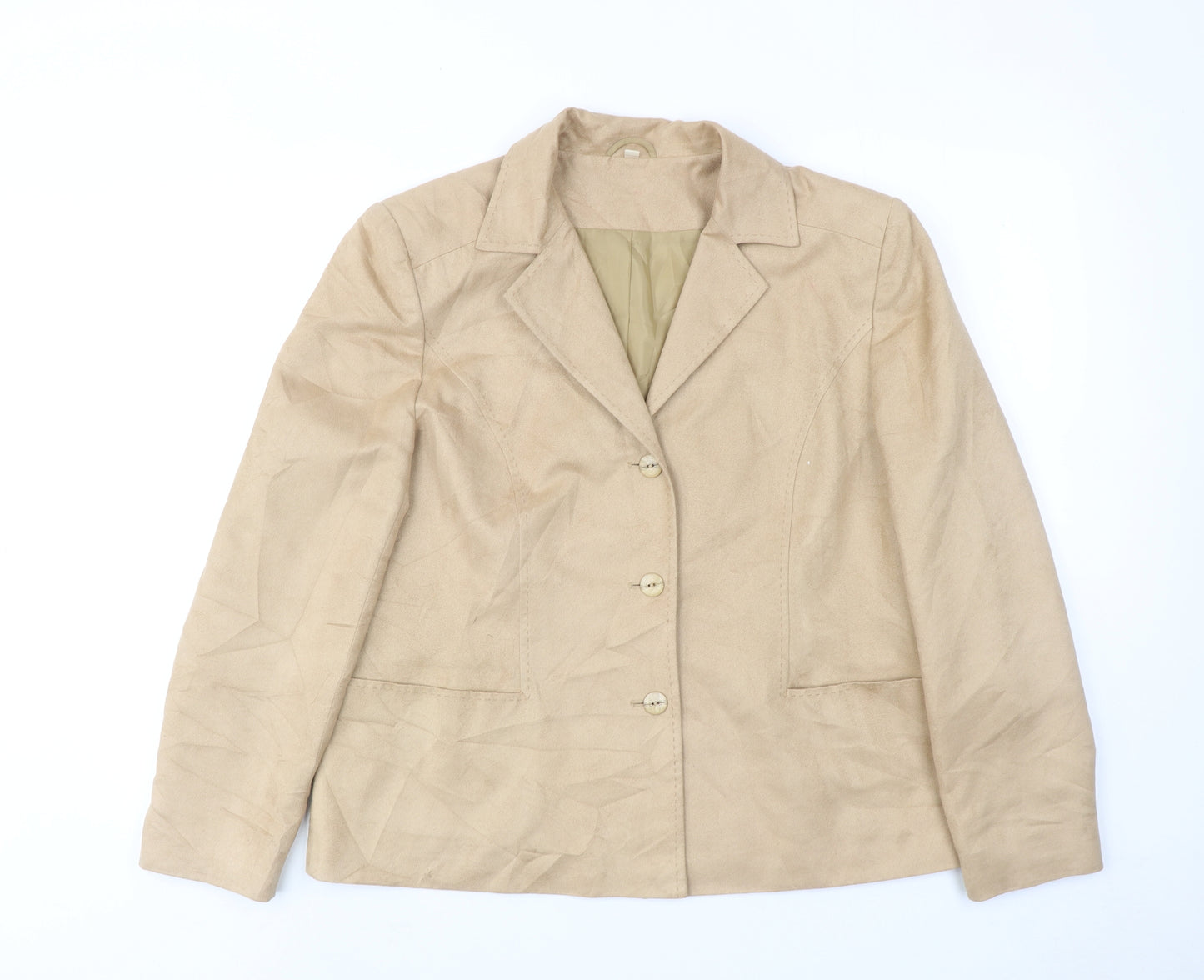 EWM Womens Beige Jacket Blazer Size 16 Button
