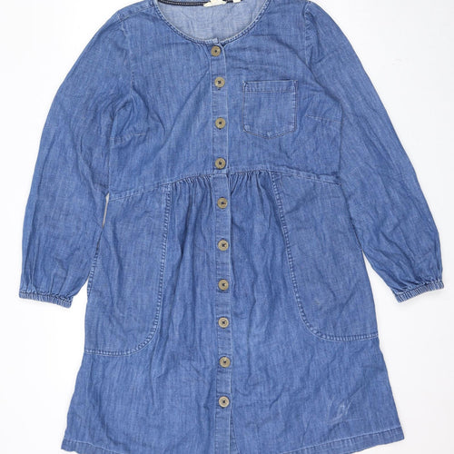 Fat Face Womens Blue Cotton A-Line Size 10 Round Neck Button