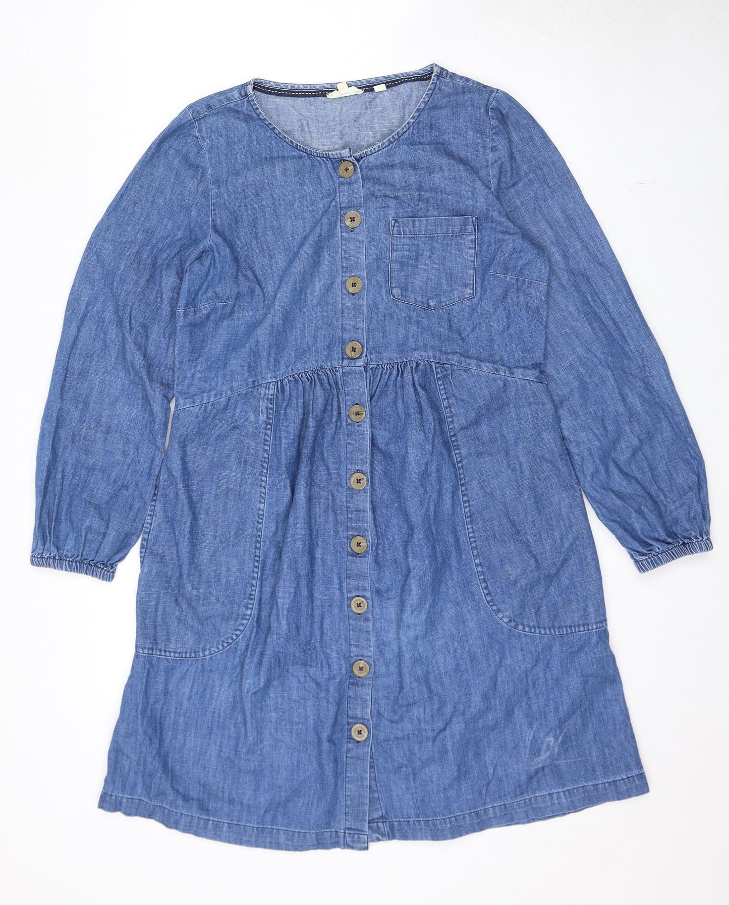 Fat Face Womens Blue Cotton A-Line Size 10 Round Neck Button