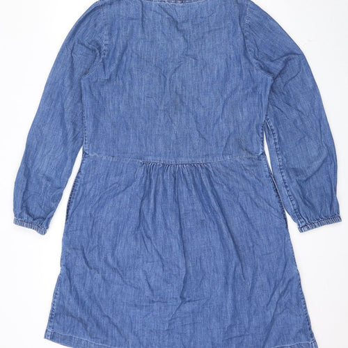 Fat Face Womens Blue Cotton A-Line Size 10 Round Neck Button