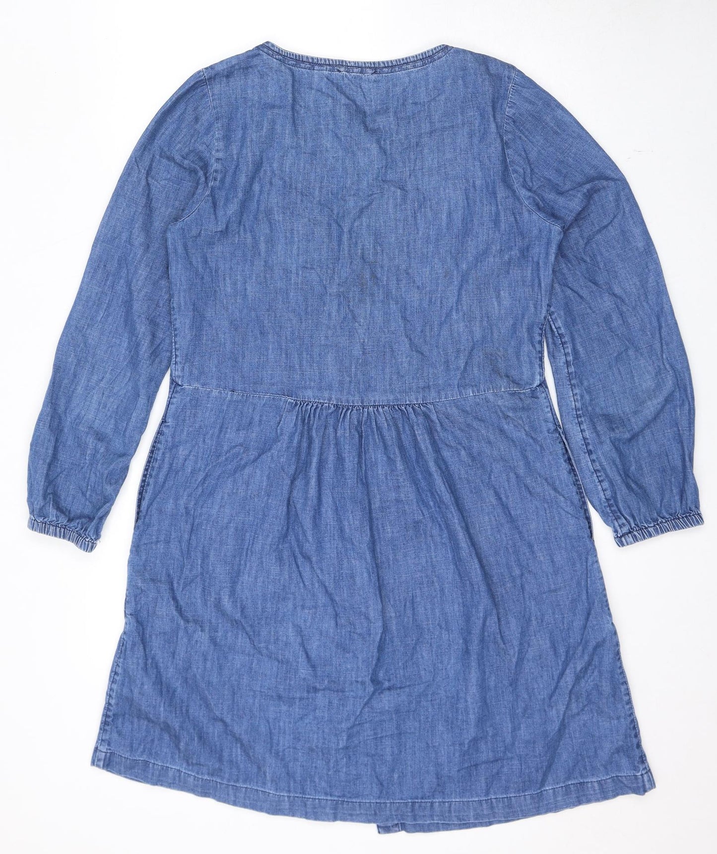 Fat Face Womens Blue Cotton A-Line Size 10 Round Neck Button