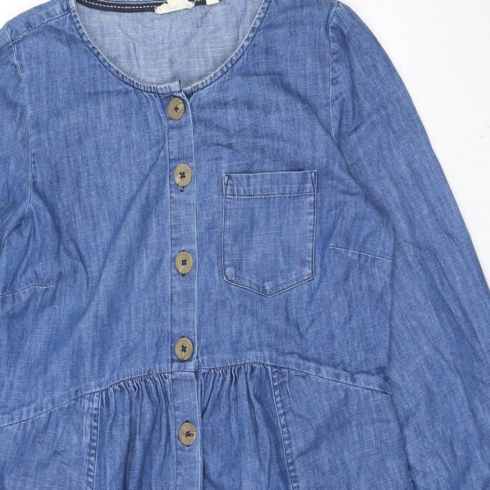 Fat Face Womens Blue Cotton A-Line Size 10 Round Neck Button