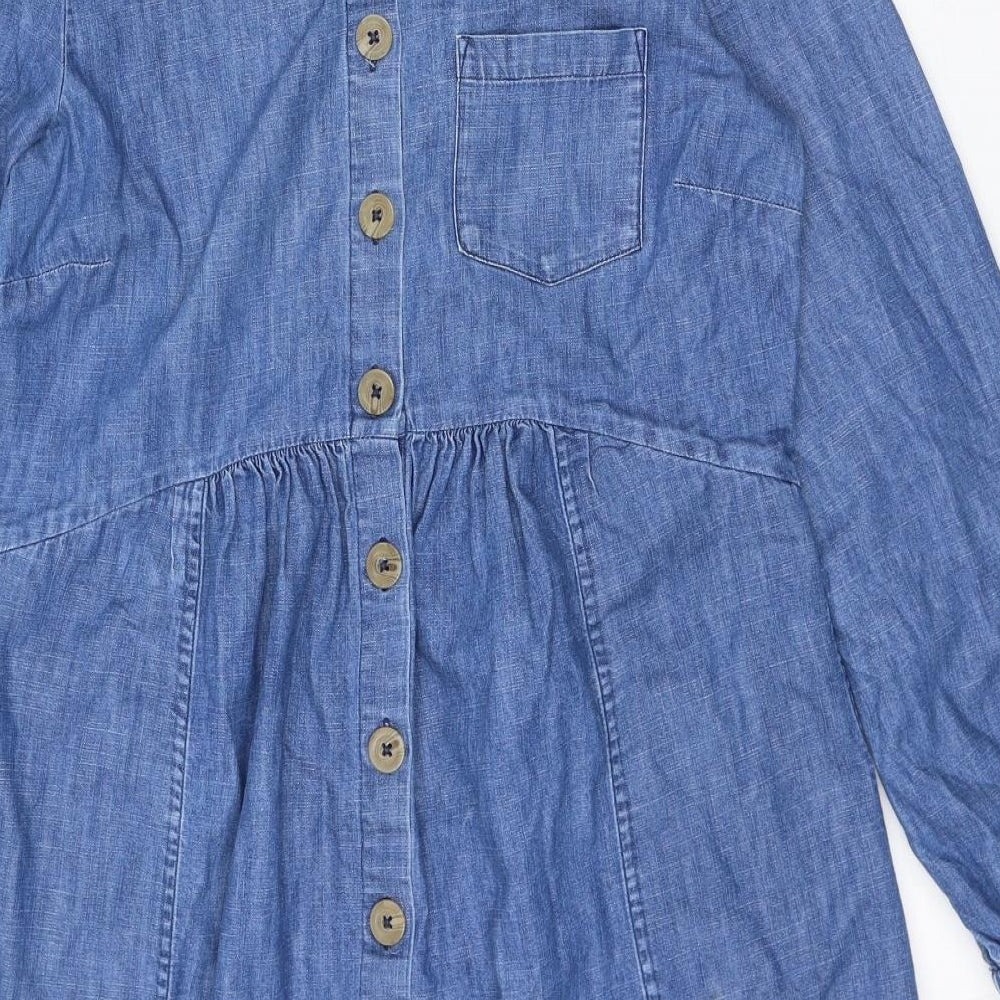 Fat Face Womens Blue Cotton A-Line Size 10 Round Neck Button