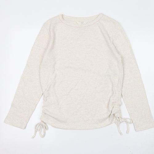 Marks and Spencer Womens Ivory Viscose Basic T-Shirt Size XS Boat Neck - Ruched Detail