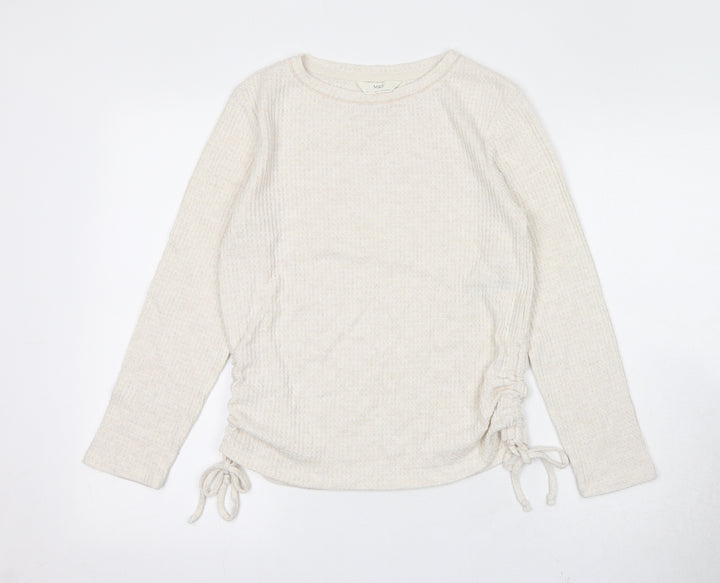 Marks and Spencer Womens Ivory Viscose Basic T-Shirt Size XS Boat Neck - Ruched Detail