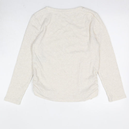 Marks and Spencer Womens Ivory Viscose Basic T-Shirt Size XS Boat Neck - Ruched Detail